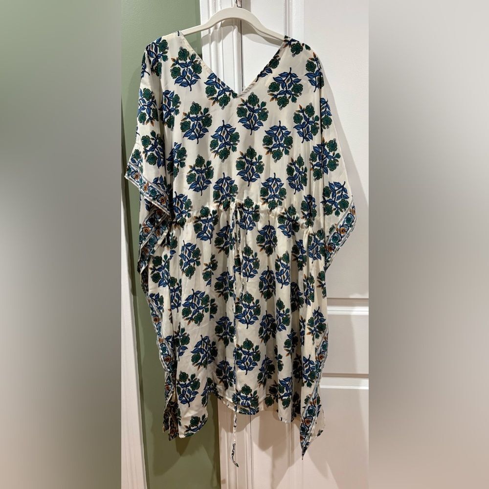 Lulla Collection Cream Floral Caftan with Blue & Green Print